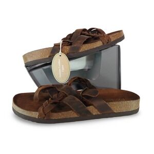 White Mountain Harrington Sandals Women 10 Brown Leather Braided Footbed Slides